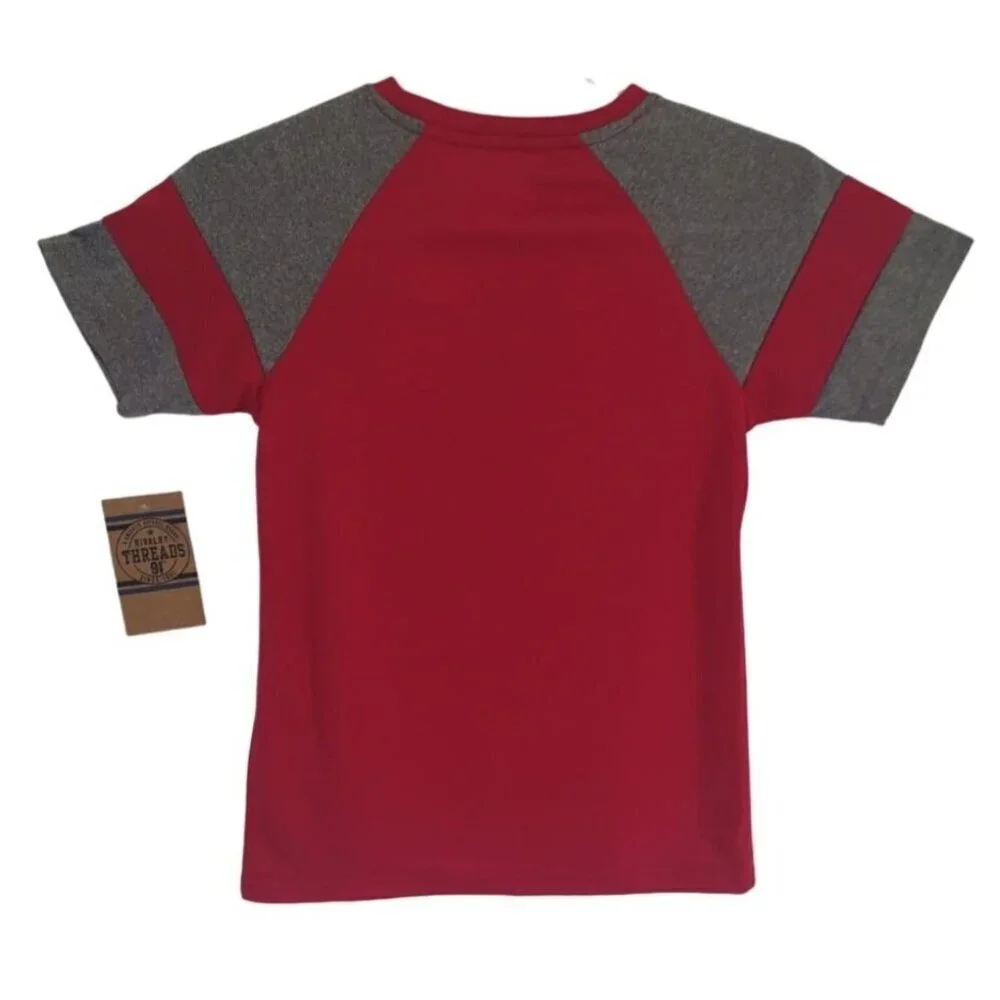 Rivalry Threads Kids S/C Graphic T-Shirt Red & Gray S/6-7 Cotton. NWT
